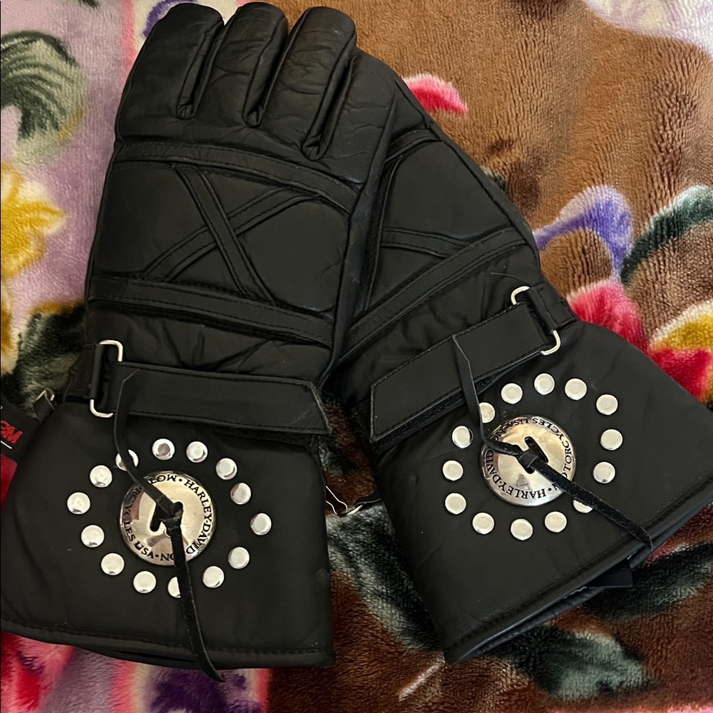 Harley-Davidson Black Leather Biker Gloves Size Small